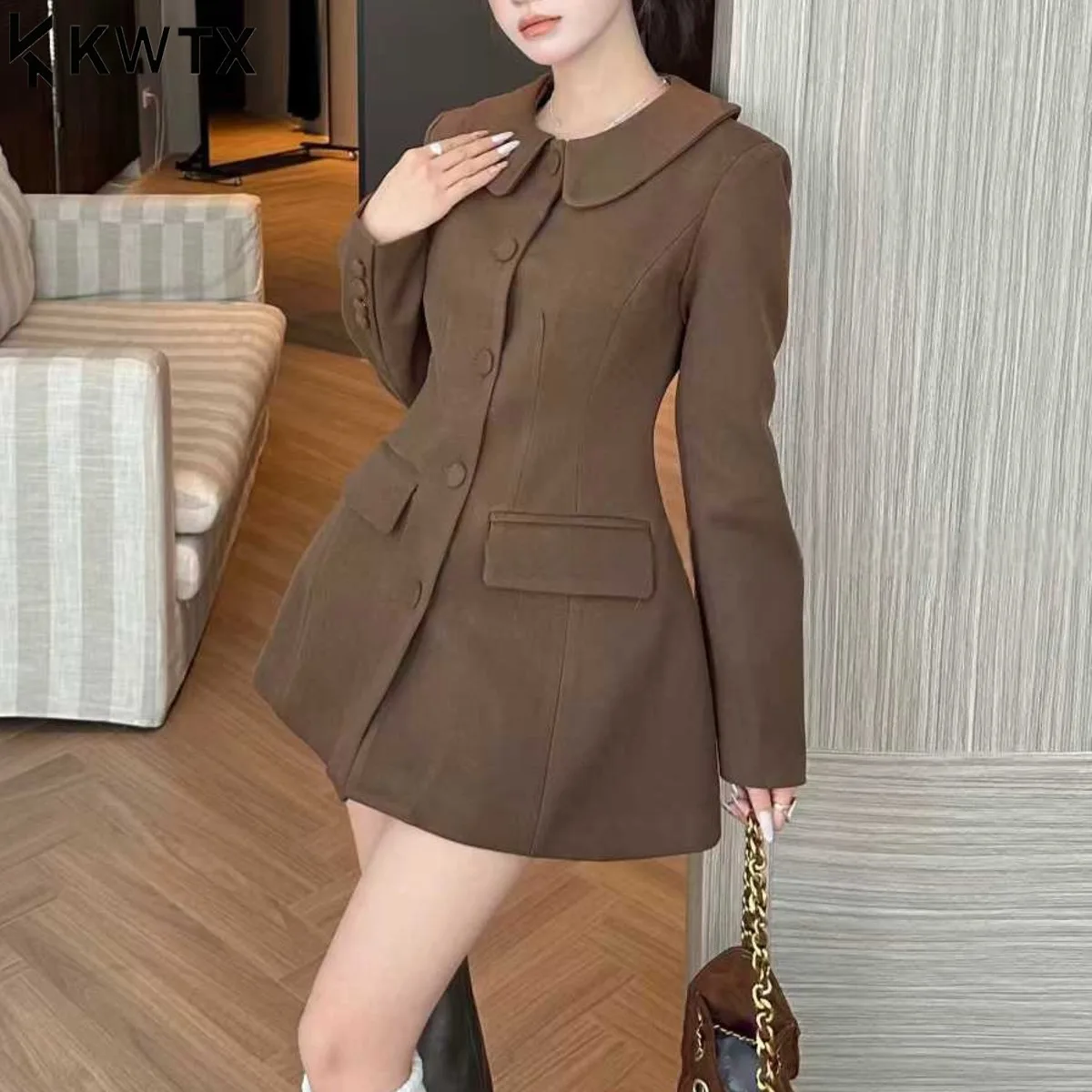 

KWTX Women's Solid Blazer Peter Pan Collar Single Breasted Casual Elegant Office Party 2025 Vintage Chic Luxury Comfortable