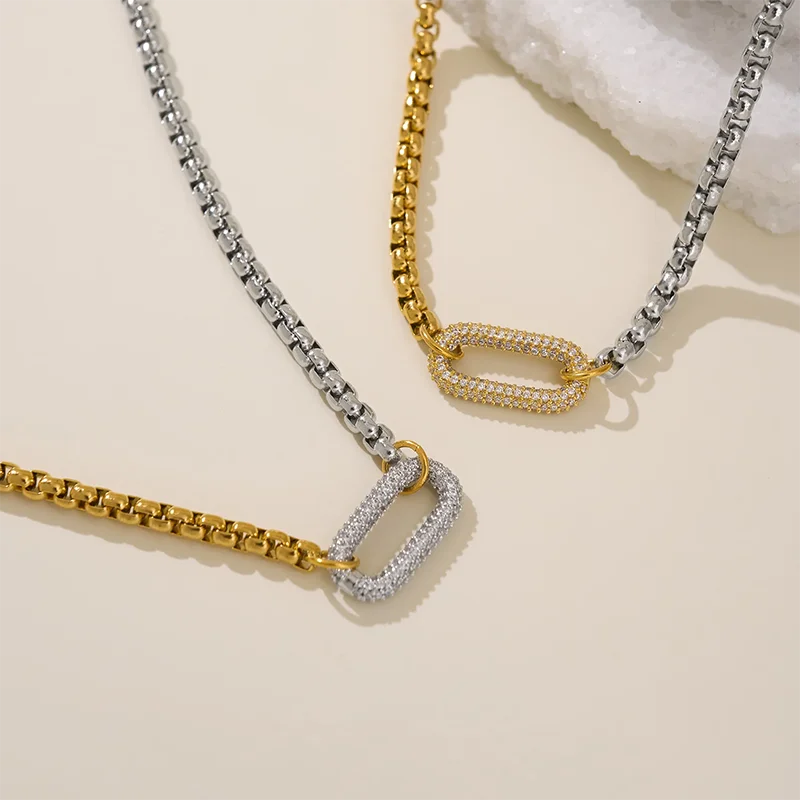Rhinestone U shape pendant necklaces stainless steel necklaces for women minimalist simple geometric stainless steel jewelry