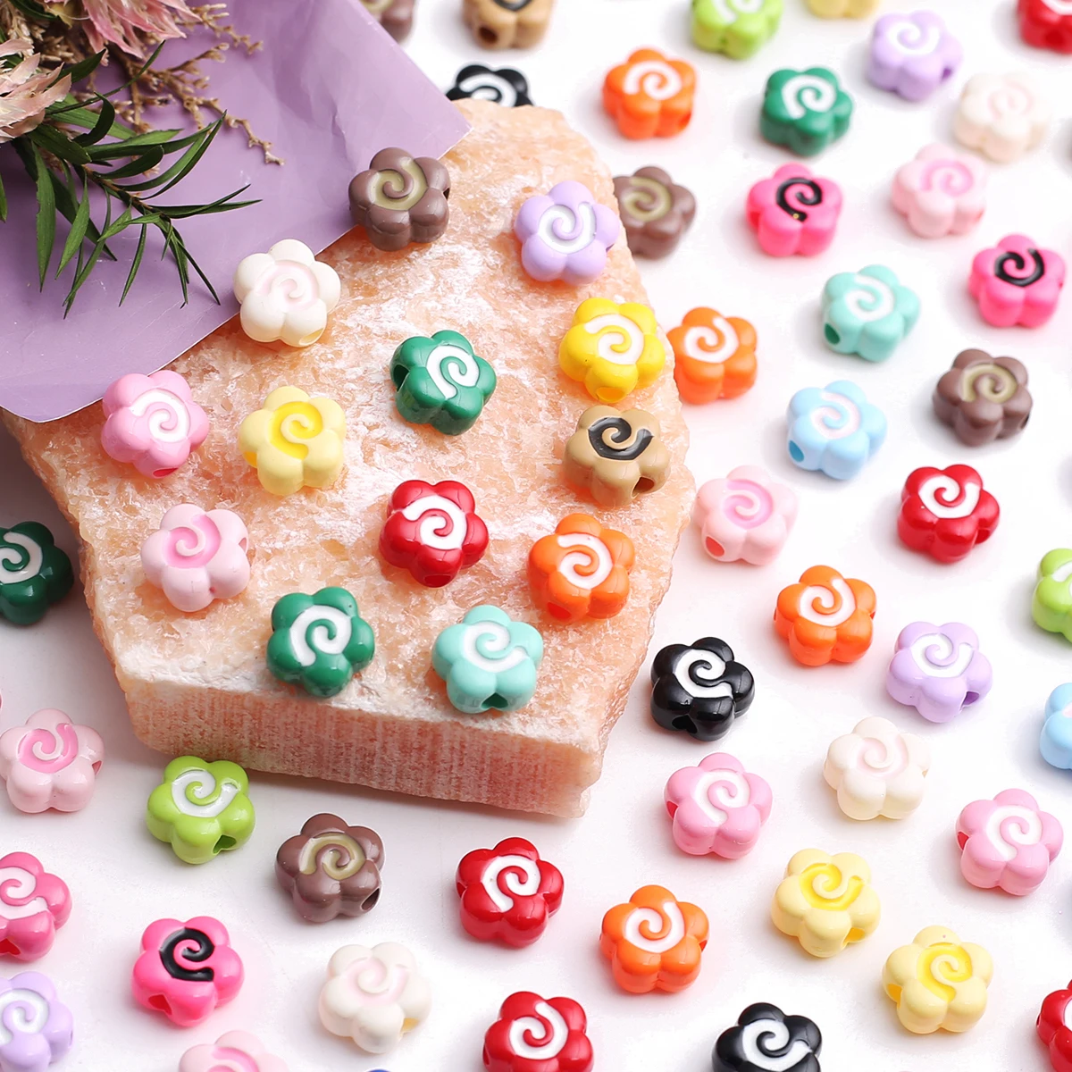 20pcs 12mm Classic Small Flower-Shaped Acrylic Button Beads & Bead Assortments With Through Holes, Ideal For DIY Crafting