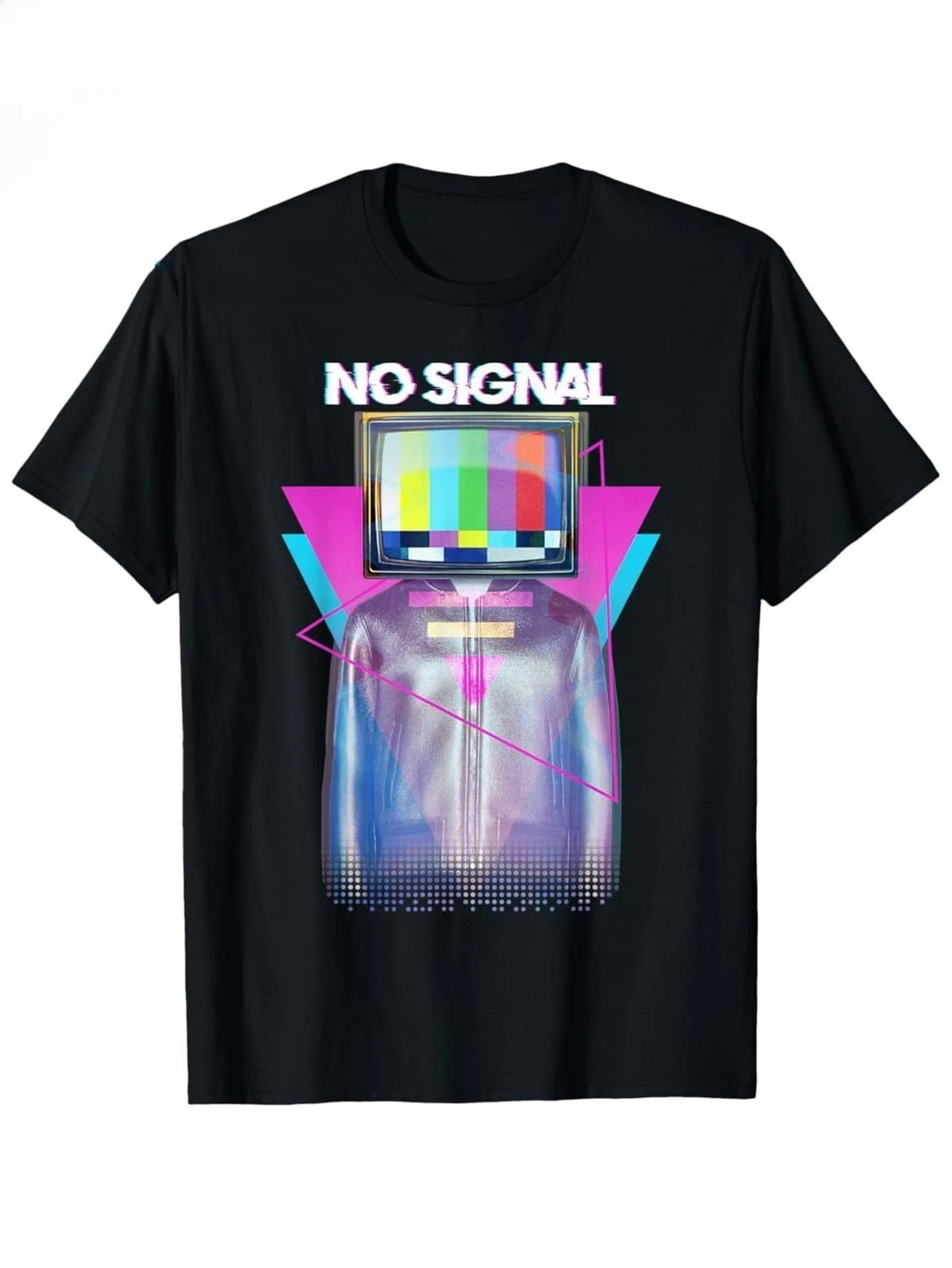 

No Signal Television Off Air for Man Glitch Art Vaporwave T Shirt Graphic Tee Outfit, Retro Style Clothing Vintage Aesthetic