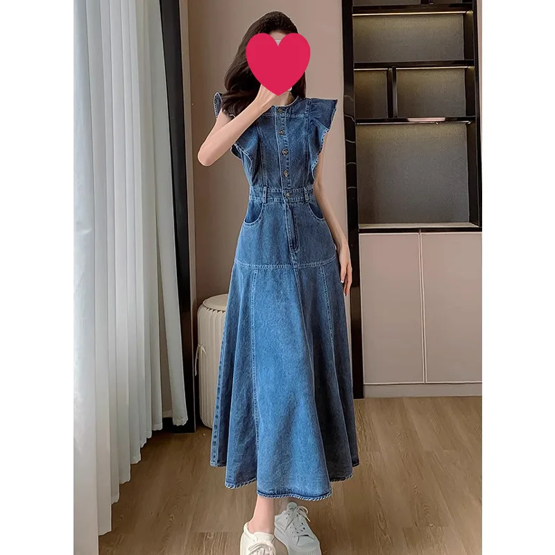 

Summer New Women'S Vintage Elegant Waist-Cinching Long Dress Mature Women With Flutter Sleeves Dress