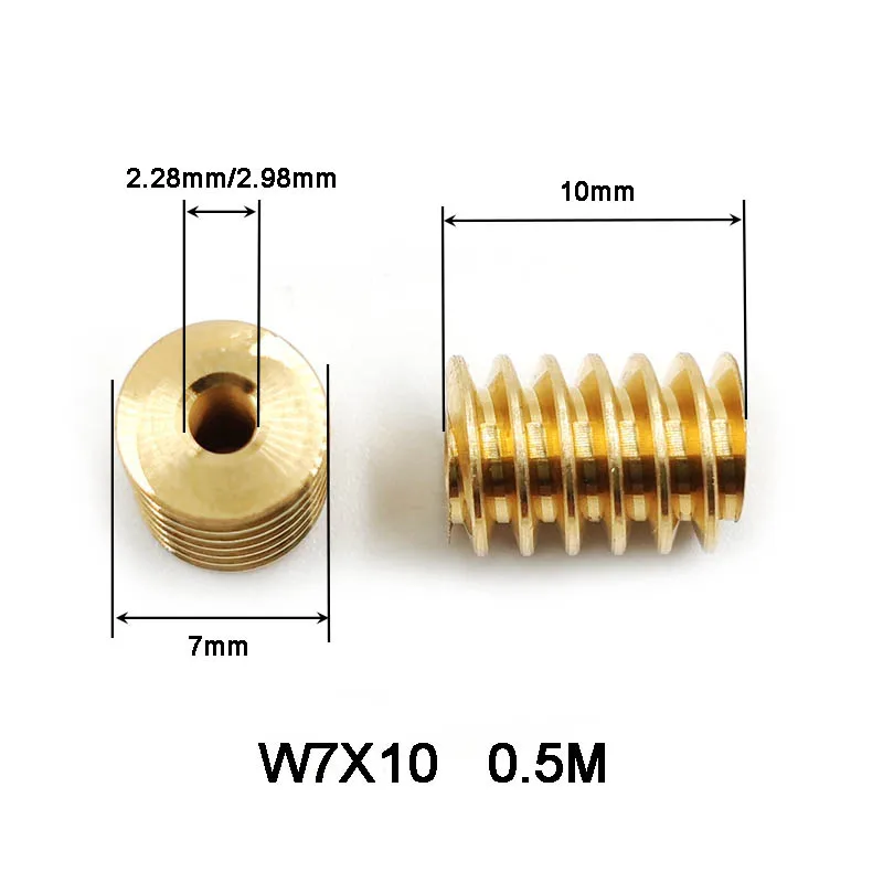 7x10mm Copper Worm Gear OD=7mm Length 10mm Hole 2.28/ 2.98mm Metal Helical Pinion W7X10 0.5M 2PCS