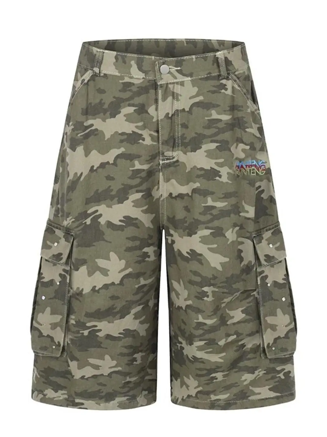 Calças de Trabalho Americanas Retro em Camuflagem com Múltiplos Bolsos, Calças de Sete Quartos para Homens e Mulheres, Estilo...
