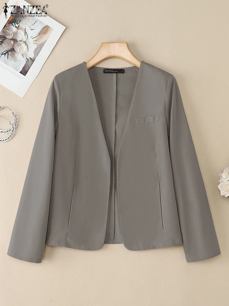 

Women Autumn Lightweight Blazer ZANZEA 2025 Elegant V-Neck Open-Front Long Sleeve Suit Jackets Commuting Office Wear 4 Colors