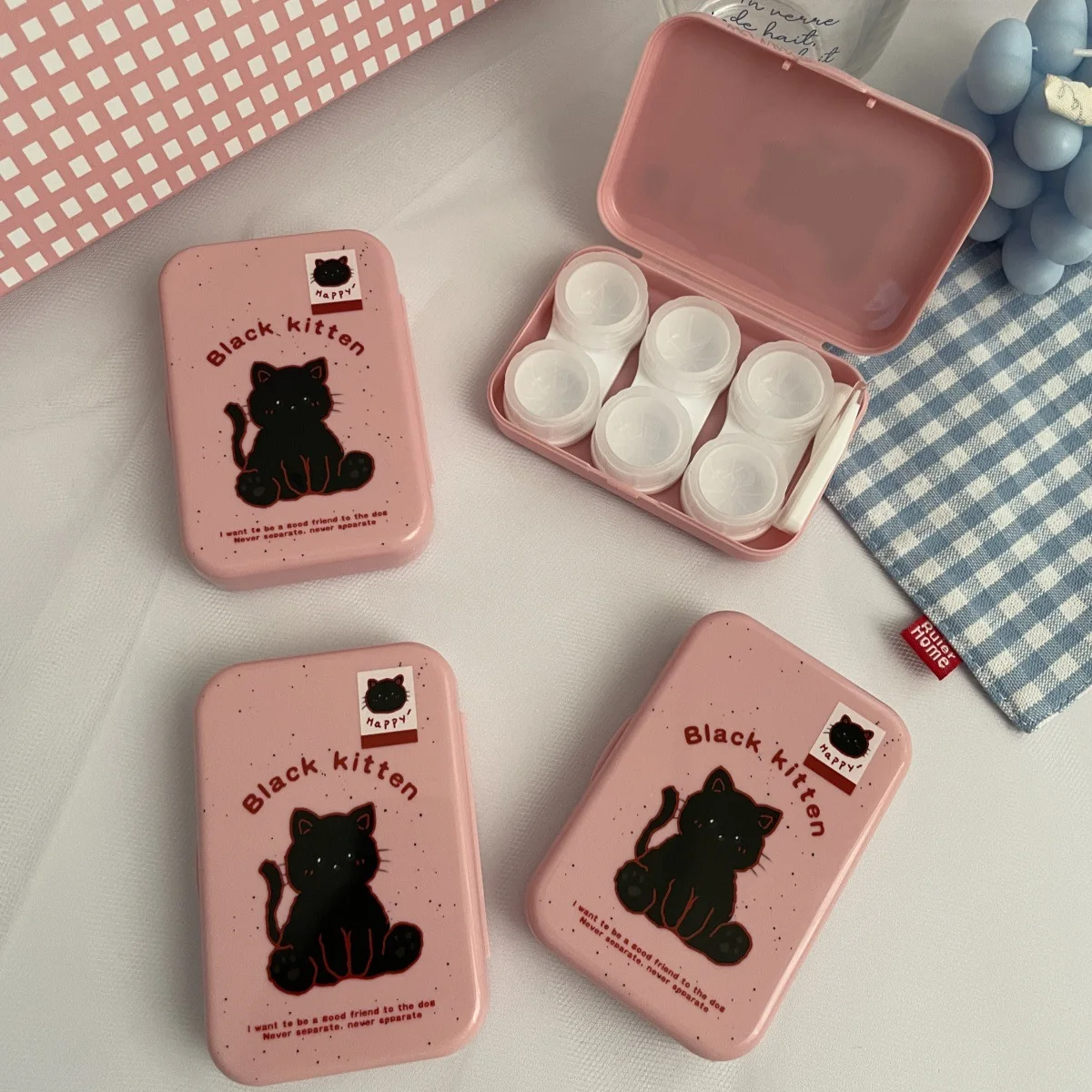 حافظة عدسات لاصقة كرتونية لطيفة محمولة AS949 صندوق تخزين العدسات اللاصقة مع ملاقط حافظة العناية بالعدسات اللاصقة المدمجة للسفر #5