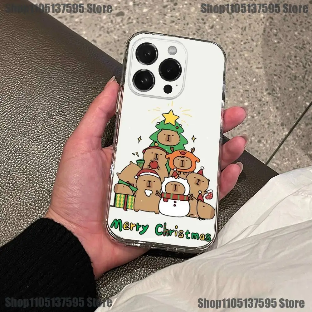 Casing HP Lucu Kartun Kapibara Imut Untuk iPhone 16,15,14,13,12,11 Pro,Max,Plus,X,XS,XR,SE4,E Mini Transparan Bahan Lembut