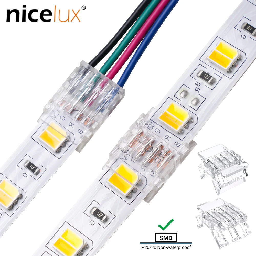 

L Shape 4 Pin LED Connectors 10mm Wide Right Angle Corner Connectors Solderless Adapter Connector Terminal for 3528 5050 SMD RGB