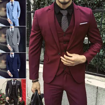3Pcs Men Three-piece Suit Official-website Premium Men Wedding Set Sleek Business Style Slim Coat Pants Vest Set Men's Clothing