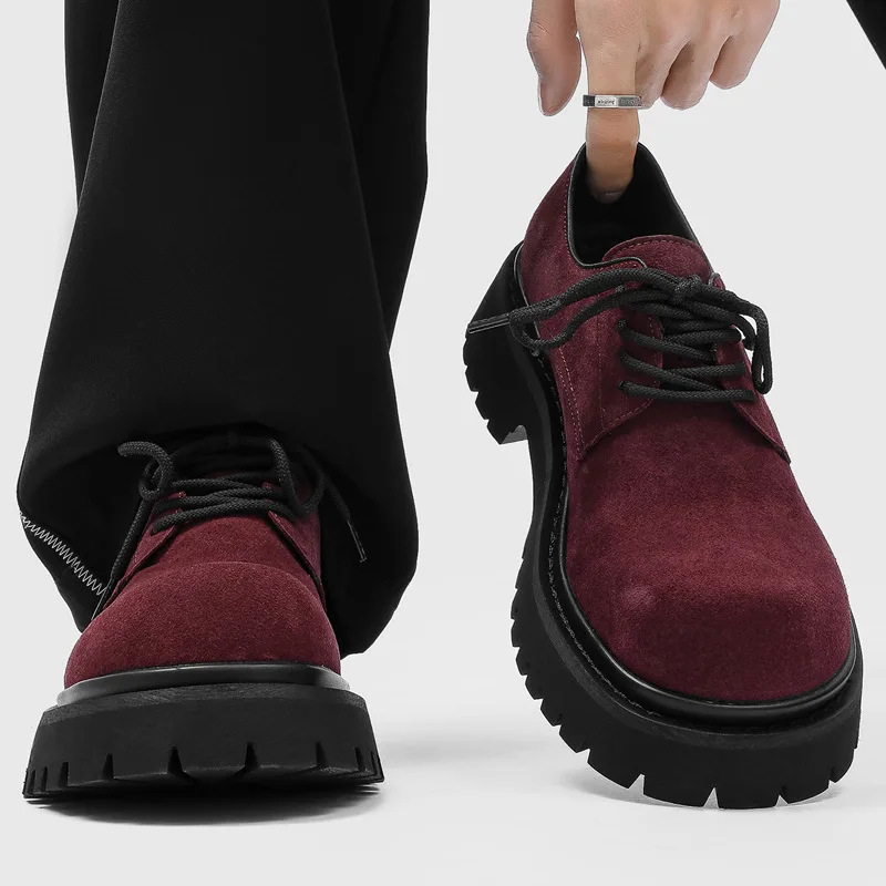 large size men casual party prom cow suede leather shoes lace-up platform shoe outdoors cowboy tooling worker sneakers footwear