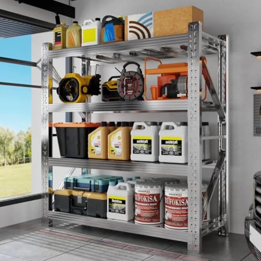 

3000LBS Heavy Duty Stainless Steel Shelves Garage Shelving 4-Tier Metal Storage Shelves Adjustable Shelf Unit Rack for Basement