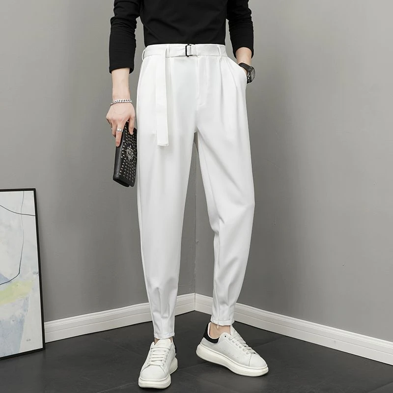 Men's Autumn Slim Fit Ankle Pants Fashion Lace Up Zipper Jogger Trousers Trendy Skinny Drawstring Casual Pants