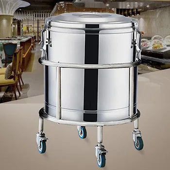 Stainless Steel Insulated Canteen with Wheels Universal Wheel Soup Bucket Rack Commercial Hot Water Bucket