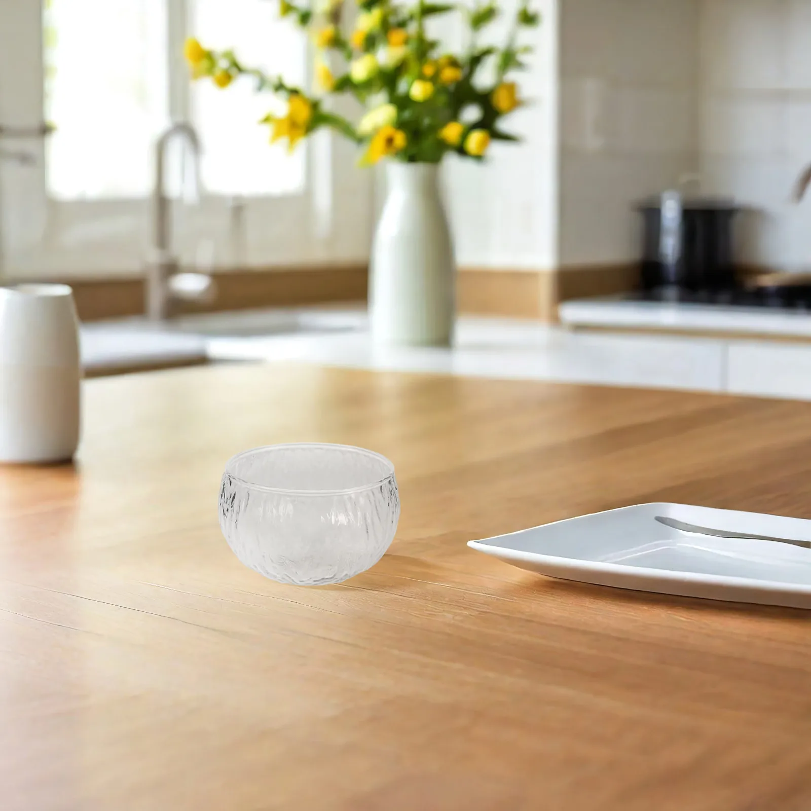 

Heat Resistant Matcha Bowl 560ml Clear Glass Traditional Chawan Japanese Style Textured Design for Whisking Mixing Porridge