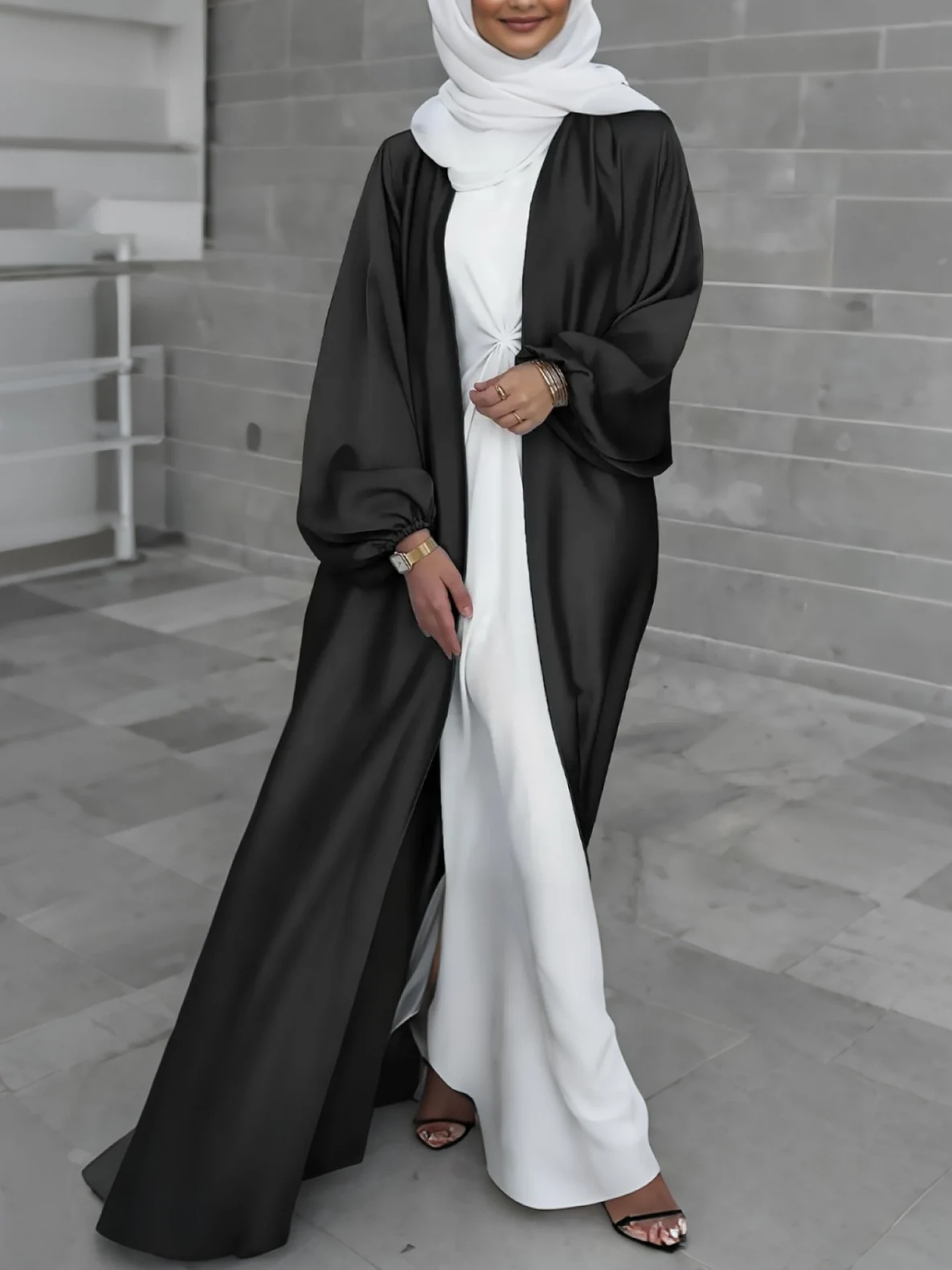 Novo muçulmano feminino sela puff manga robe oriente médio dubai elegante cardigan