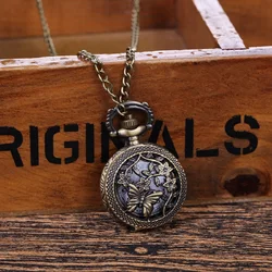 Fashion Cute Vintage Hollow Butterfly Vine Flower Pocket Watch Bronze Color Quartz Watch Cool Chain Quartz Watches Gifts