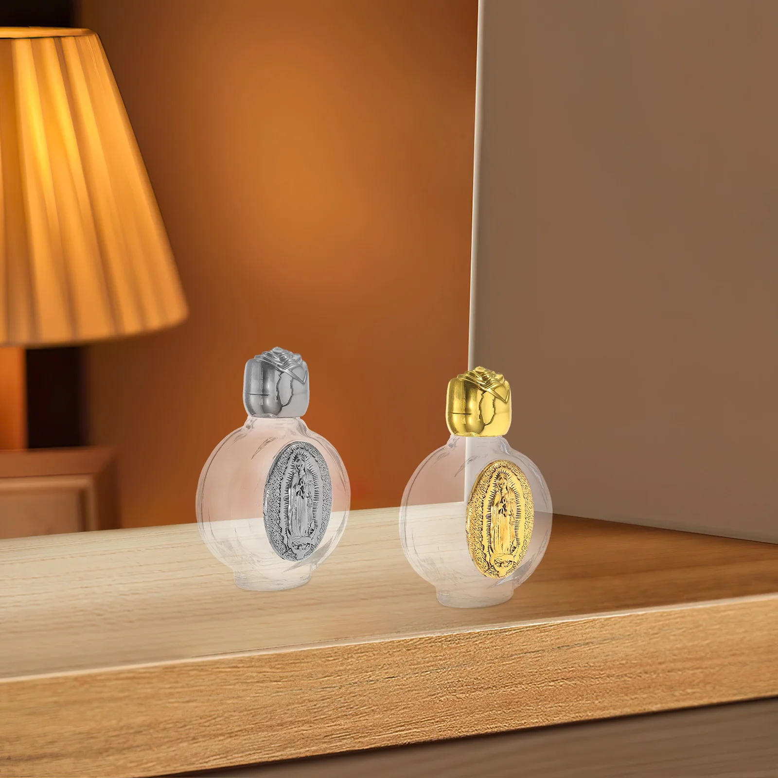 

4Pcs Rose Crystal Glass Holy Water Containers Embossed Travel Friendly Essential Oil Dispenser Catholic Christenings