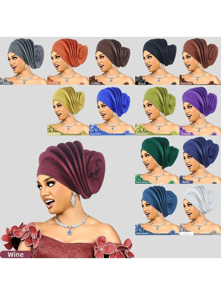 Fashion Women Ruffle African Muslim Turban Cap Lady Head Wraps Nigeria Wedding Auto Gele Headtie Party Headgear Headwear Hat
