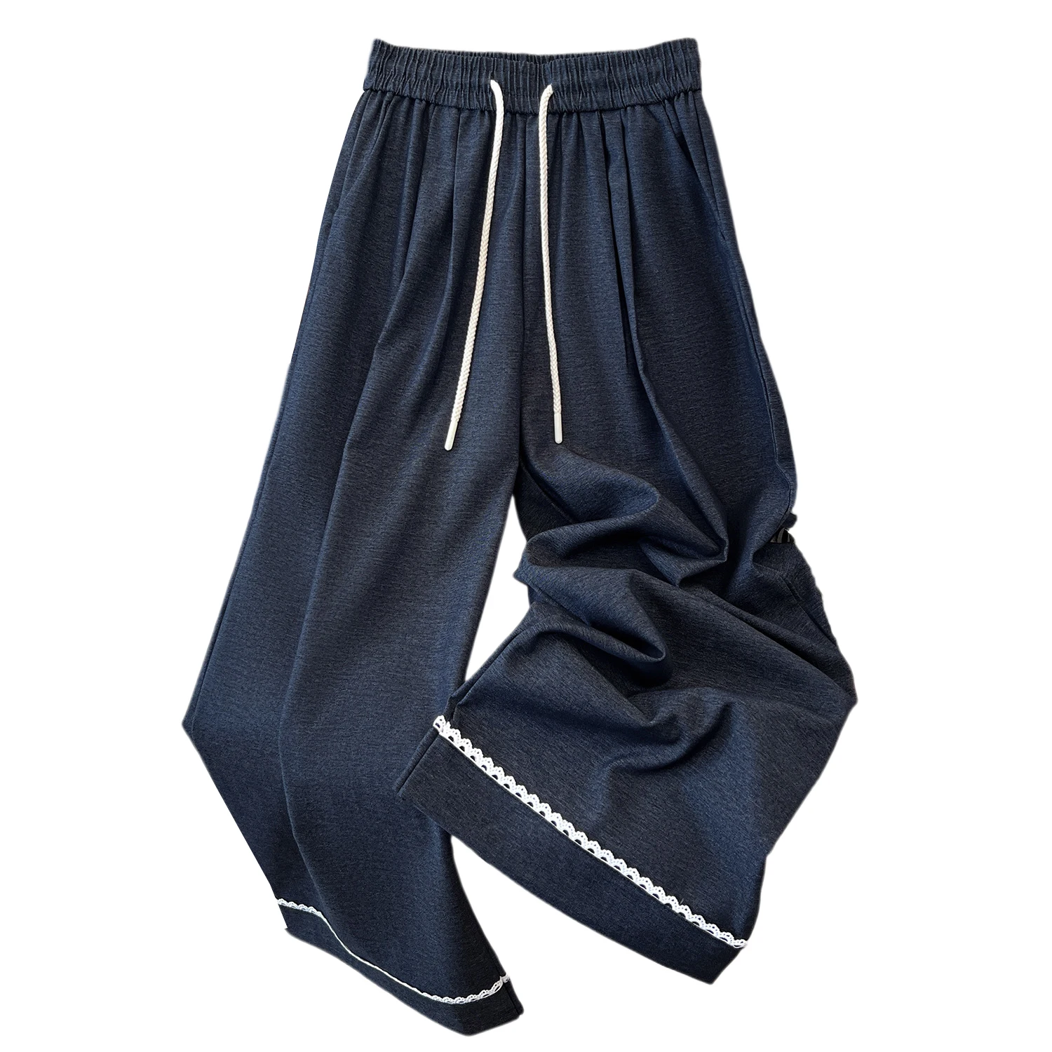 Autumn 2025 New Sle Women's Wide Leg Jeans Casual High Waist  Denim Lace Design Color Blo Dstring Straight Cut