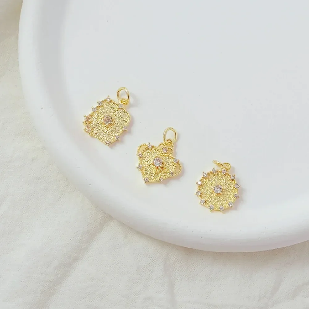 

14K Gold-plated Zirconium Square and Round Heart-shaped Pendant, Handcrafted DIY Bracelet, Pendant, Earrings Accessories