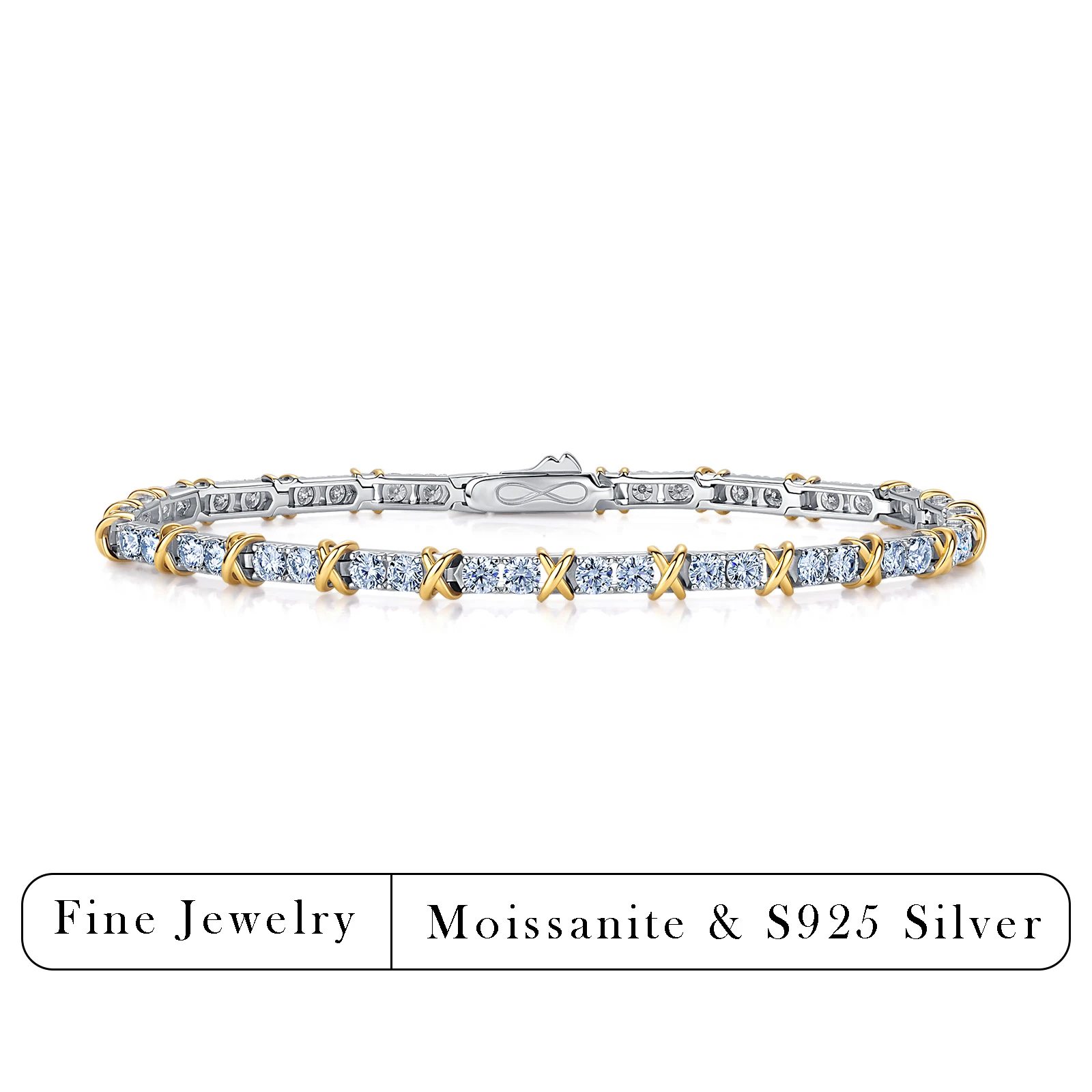 

2/3/4mm Adjustable Moissanite Tennis Bracelet S925 Silver Two-tone Crisscross Link Chain Promise Jewelry Gift for Her