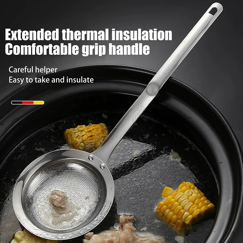 New 2pcs Fine Mesh Stainless Steel Leaky Spoons with Handles, Durable Kitchen Skimming Spoon Filter Spoon Mesh Sieve Leaky Spoon