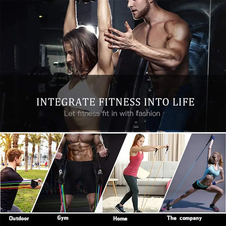 11Pcs/Set 150LBS Resistance Bands Crossfit Portable Gym Sports Bodybuilding Fitness Equipment Fitness Elastic Rope Unisex