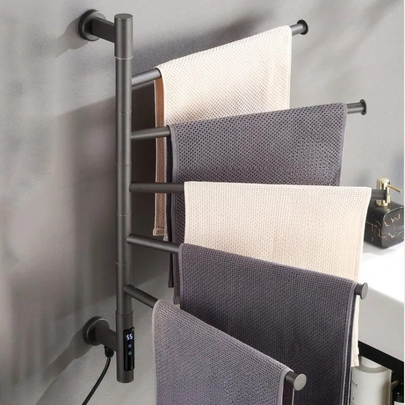 Rotatable Bathroom Towel Warmer Stainless Steel Toilet Drying Wall Mounted Electric Towel Racks Heating Bathroom Accessories