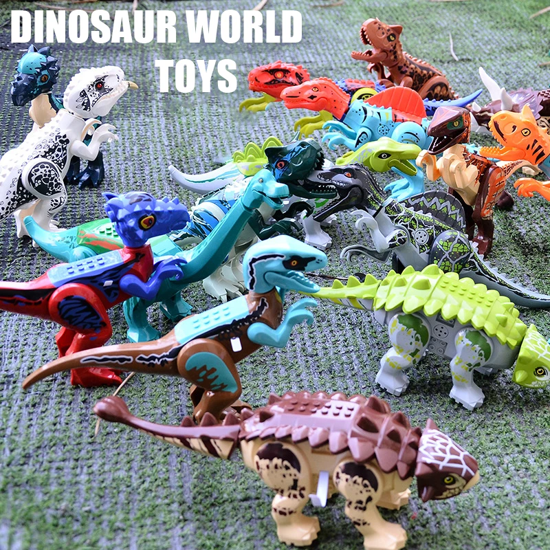 With Sound Dinosaur World Building Blocks T-Rex Velociraptor Tyrannosaurus Model Assemblable Bricks Figure Toys Jurassic World