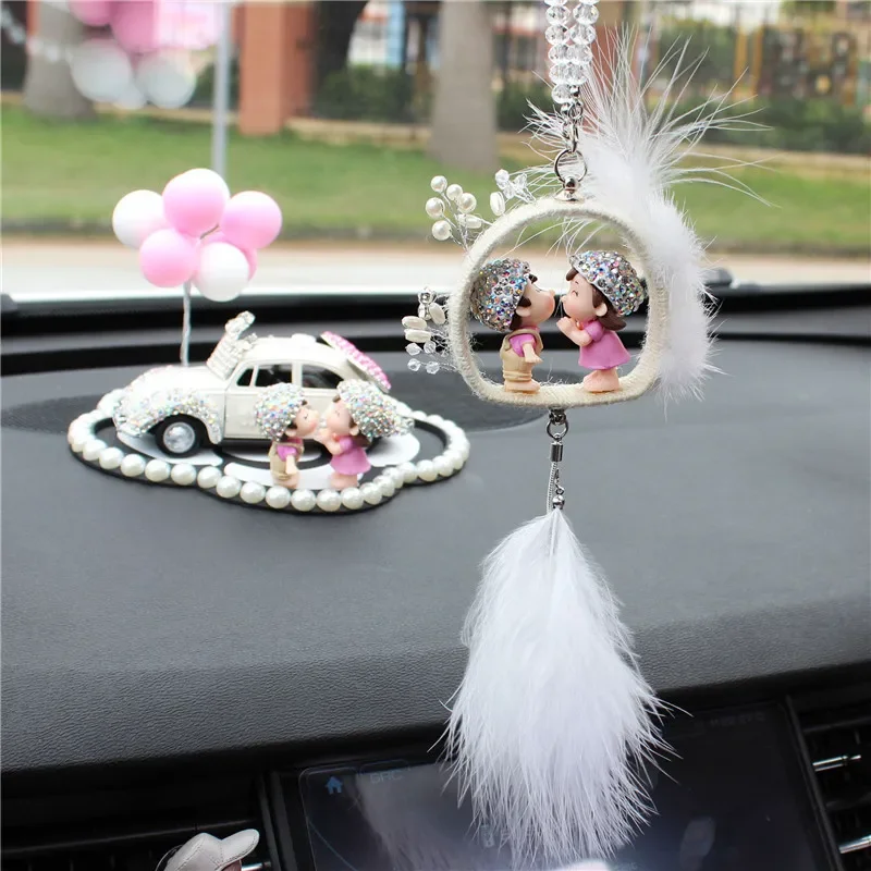 Car Interior Decoration Cartoon Wedding Car Couples Action Figure Figurines Balloon Ornament Auto Accessories for Girls Gifts