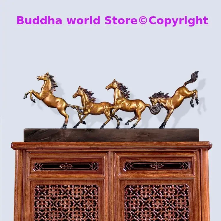 Large TOP ART Home store Company SHOP decorative business ART bring wealth money GOOD LUCK Success 4 horses FENG SHUI Statue