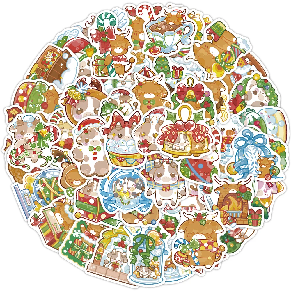 50PCS Weihnachten Cartoon Kleine Kuh Graffiti Aufkleber Dekoration DIY Telefon Fällen Schreibwaren Gepäck Notizen Wasserdichte Aufkleber