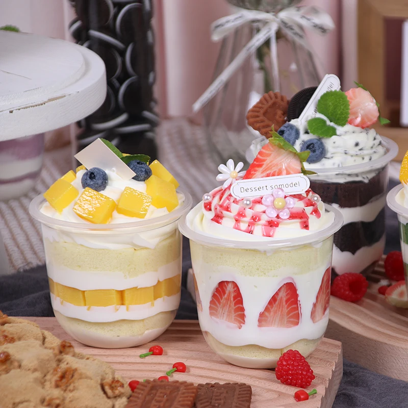 Simulation Fruit Cream Pudding Cake Fake Mousse Cup Ornaments Dessert Table Window Display Model