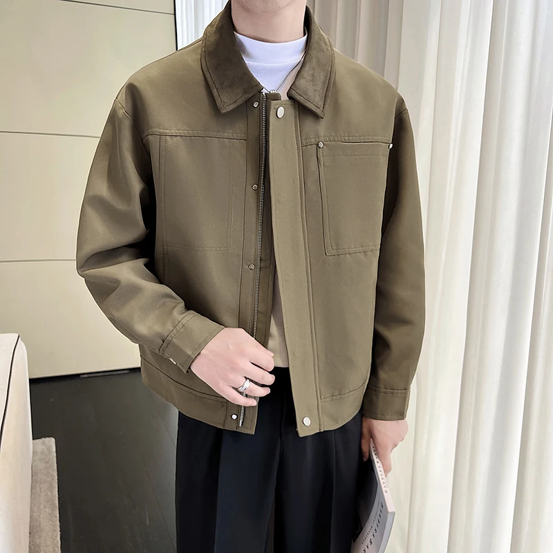 2024 Autumn Mens Coat Men Korean Streetwear Fashion Loose Casual Vintage Short Jacket Commute Business Trenchcoat Outerwear