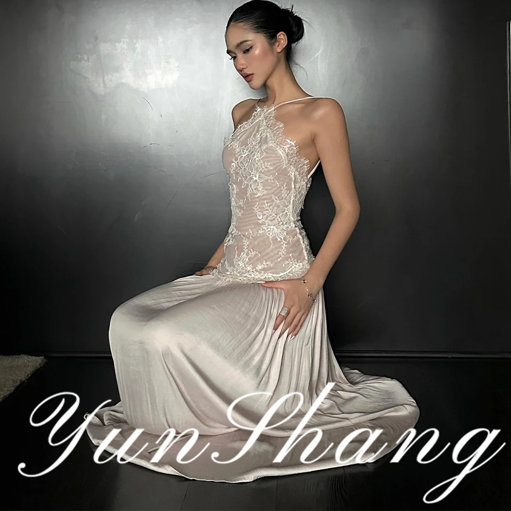 

YunShang индивидуальное кружевное платье макси с открытой спиной, вечернее платье, элегантный дизайн, вневременной силуэт, роскошная ткань, романтический стиль