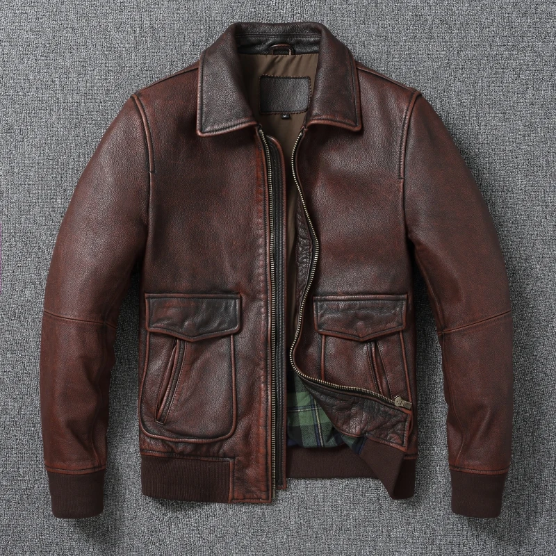 سترة جلدية أصلية بقصة ضيقة للرجال بنمط جديد، معطف لراكبي الدراجات النارية عتيق، سترة كاجوال عصرية للخريف