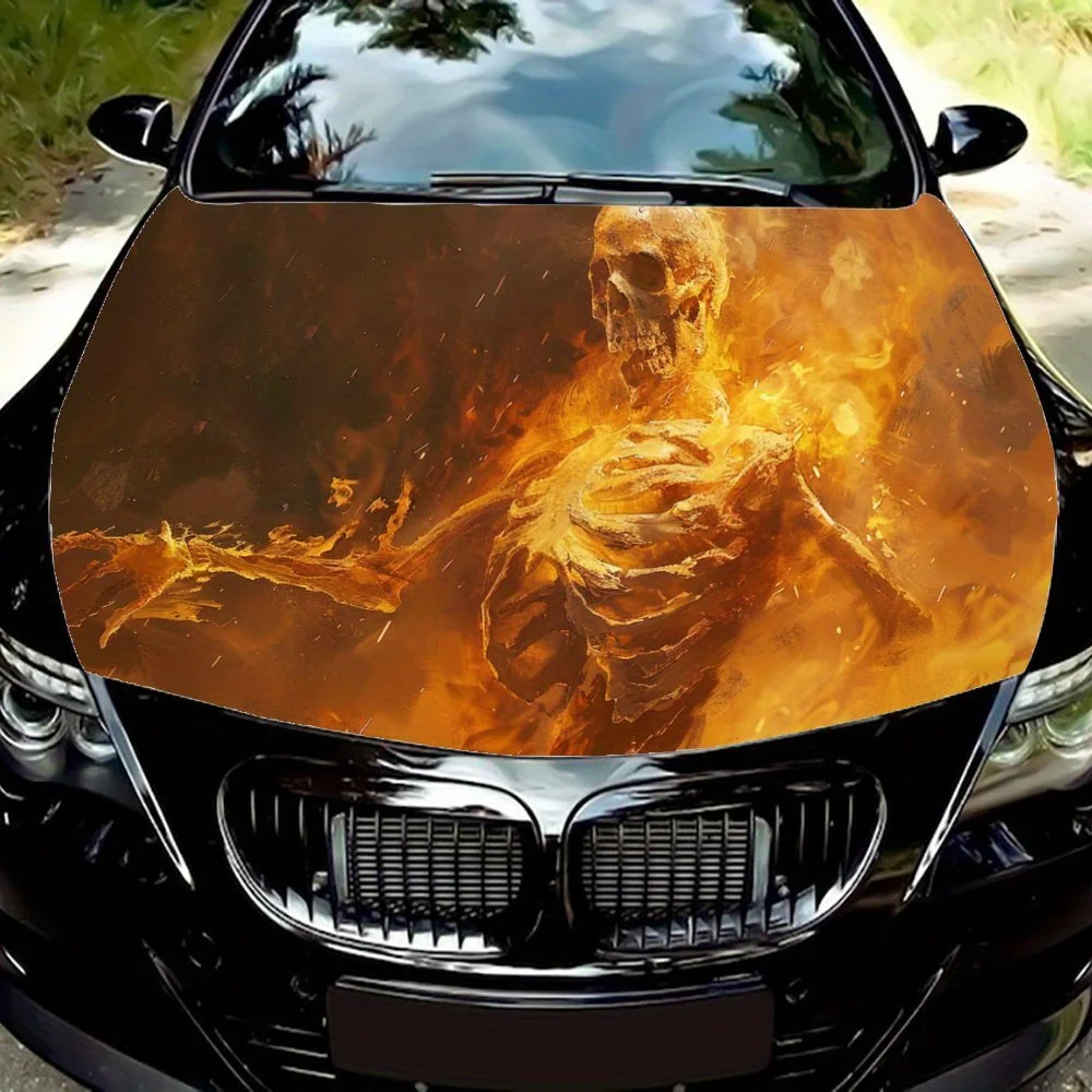 

Burning and Disappearing Skeletons Car Hood Wrap Color Vinyl Sticker Truck Graphic Bonnet Auto Accessories Decoration Decal Gift