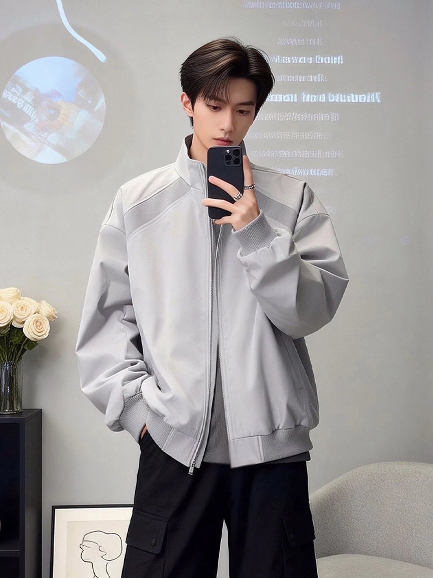 American Style Bomber Flight Jacket Men's High-End Short Baseball Coat Spring Deconstructed Patchwork Outerwear Stand Collar