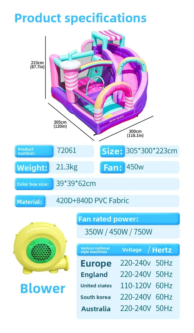 Casa inflable de rebote Doctor Dolphin con tobogán, castillo saltador, casa hinchable trapine con soplador, juguetes de regalo de cumpleaños para niños