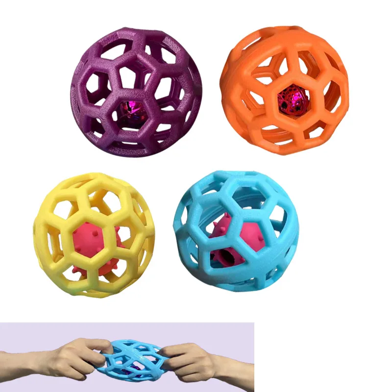 Dog Toys Ball Hollowed Out TPR Plastic Throwing Elastic Sound Ball Bell Pet Toy Ball Pet Accessories Produtos Para Cachorro