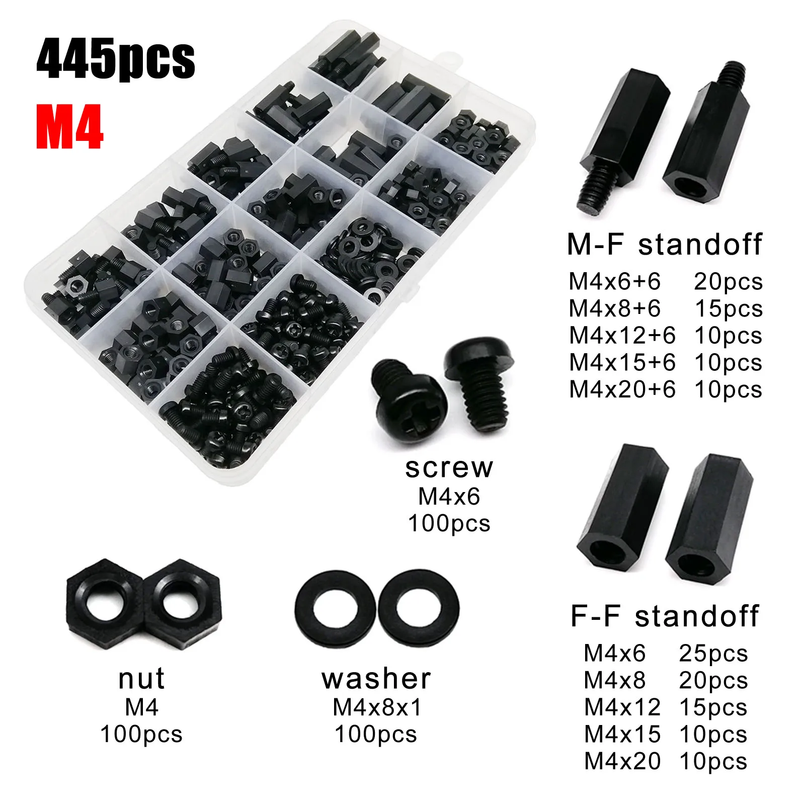 1 doos Plastic Nylon Hex Hexagon Spacer Kolom Standoff Schroef Moer Ring Kit Set voor PCB Moederbord M2 M2.5 M3 M4 Zwart Wit