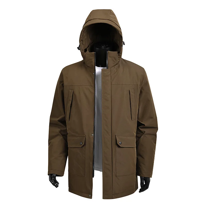 Men's Mid-Length Utility Parka - Heavyweight Thermal Insulation for All-Weather WearRain Jacket