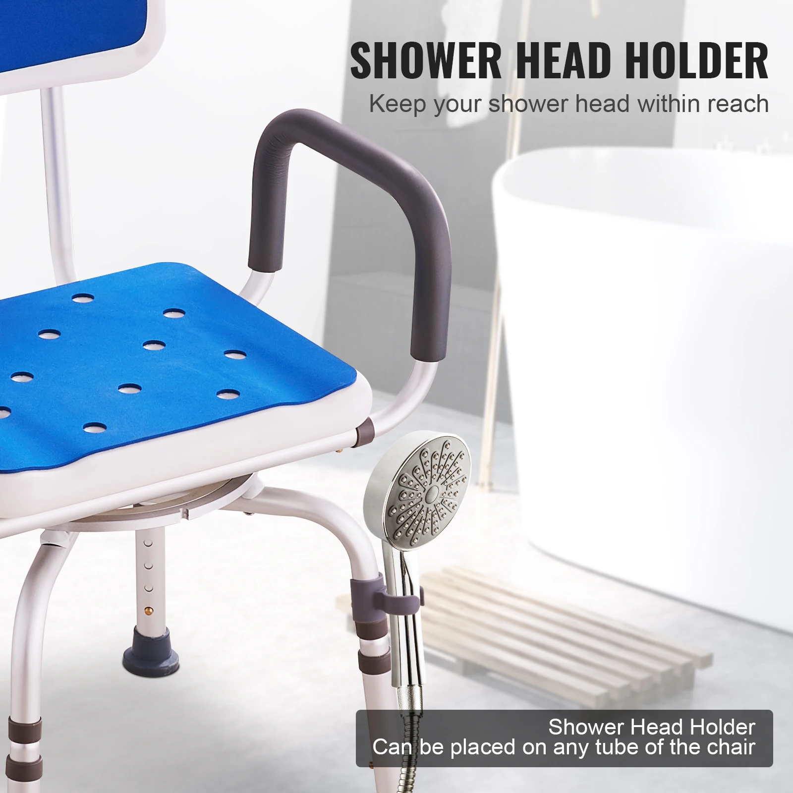 SucceBuy Swivel Shower Chair 360 Degree Adjustable with Armrest and Backrest for Shower or Bathtub Non-Slip for Elderly Disabled image 6