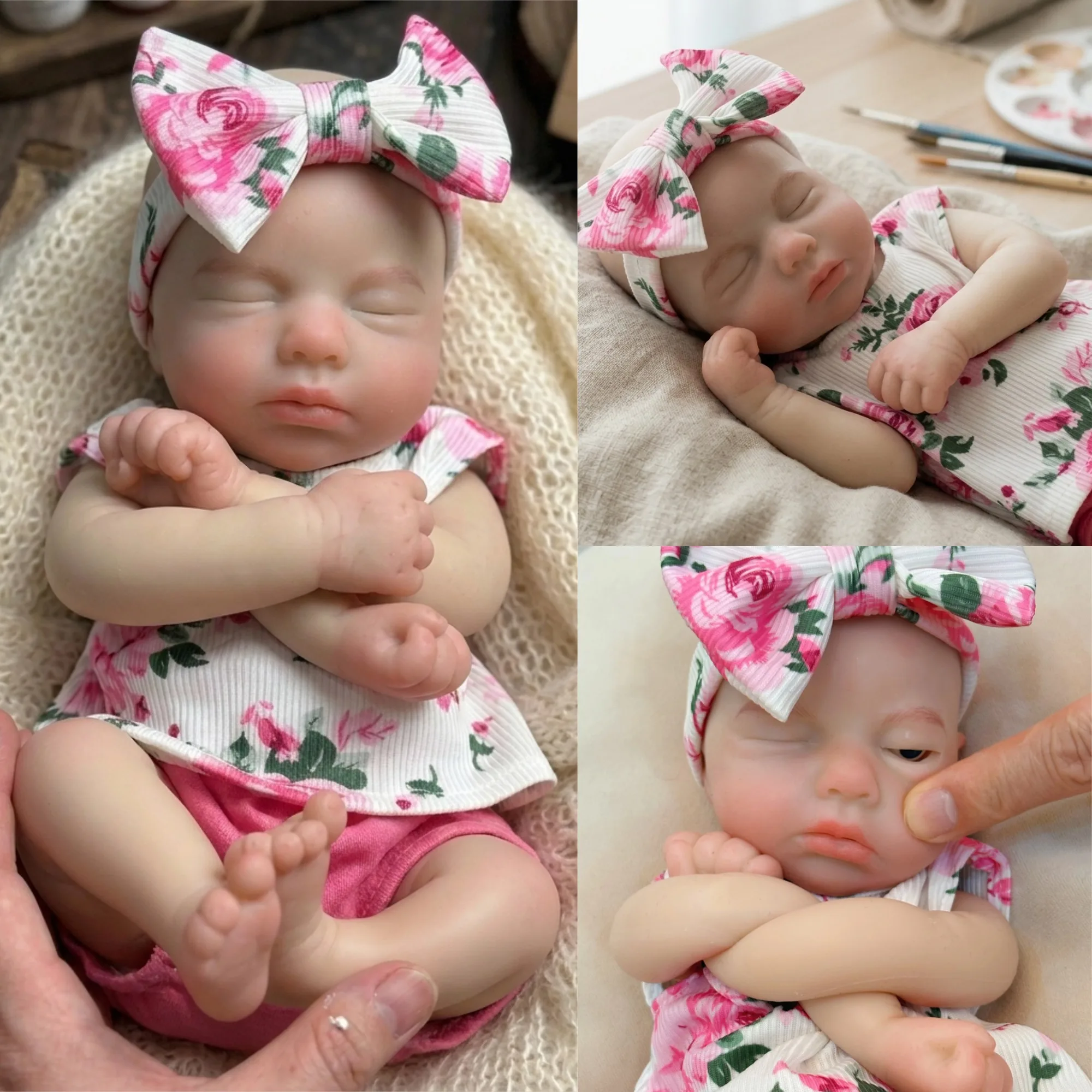 

13 Inch Handmade Soft Touch Solid Silicone Reborn Girl Loulou bebe reborn de silicona