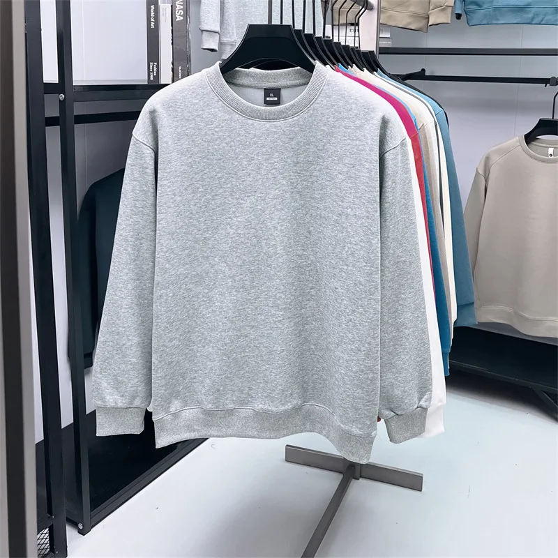 Fotografia 7: High end moda em torno do pescoço moletom masculino outono cor sólida simples coreano solto e confortável algodão manga longa camiseta