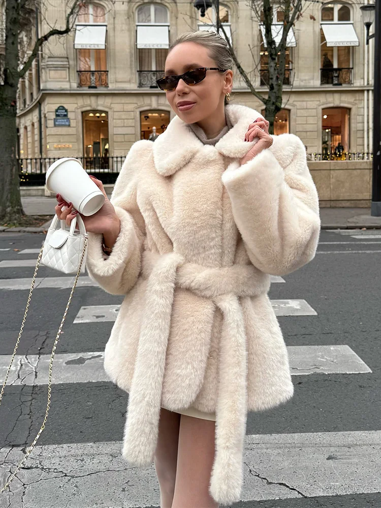 

HH Women Winter Fashion Warm Coat Long Sleeves Solid Turn-Down Collar Pockets Lace-Up Decoration Jacket Woman Casual Jackets