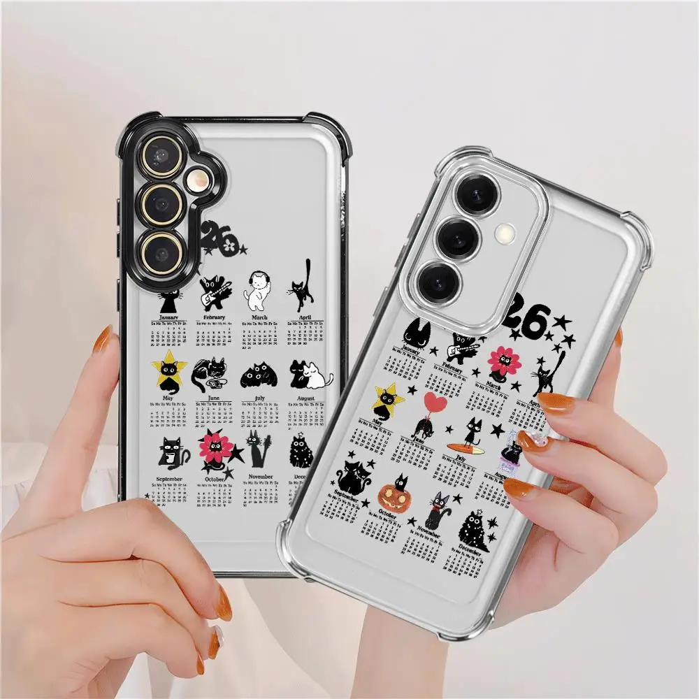 Case for Samsung Galaxy A24 A25 A52 A17 A15 A21s A35 A36 A13 A26 A16 A33 Phone Cover Cartoon Calendar Cat