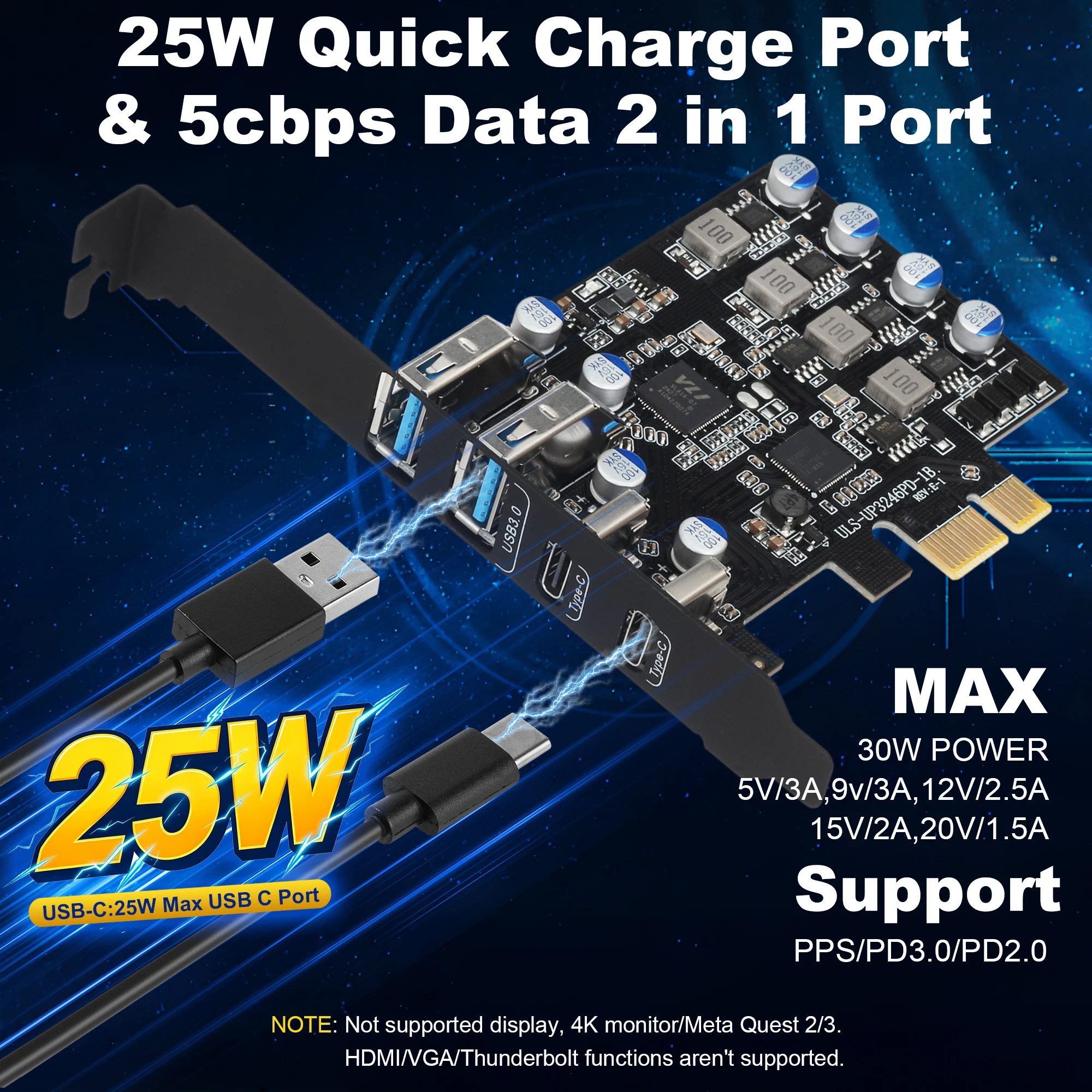 

PD Charge 4 Ports USB PCIE Card (2 x USB A and 2 x Type C) PCIe USB 3.0 Expansion Card NEC Chip