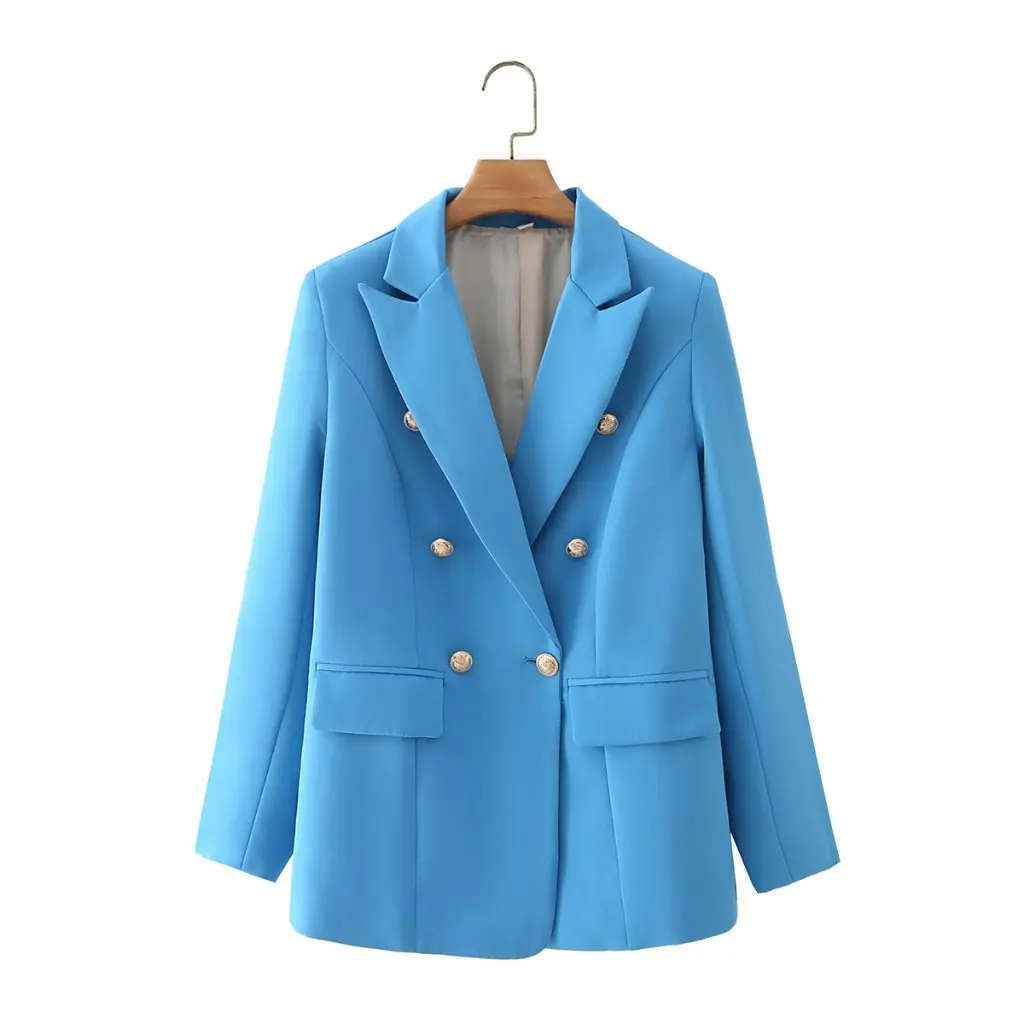 

Blue Metal Buckle Suit Jacket European And American Style Women's Outerwear Export Wholesale Fashion