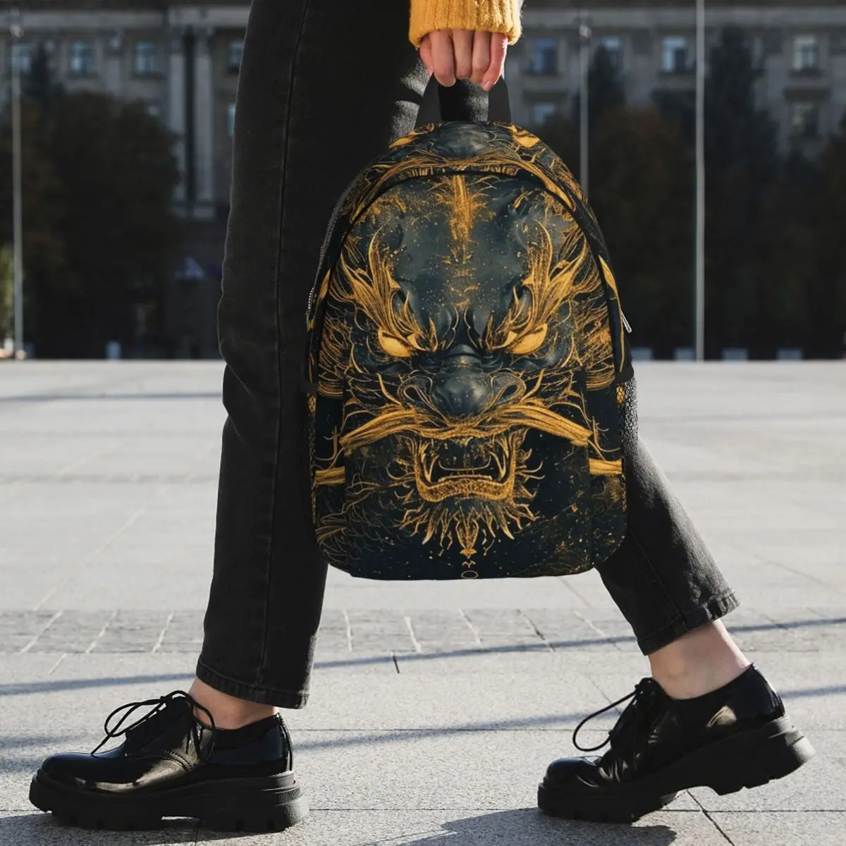 Chinese Black Dragon Totem Design Backpack Student BookBag Children School Bag Laptop Shoulder Bags for Men Women