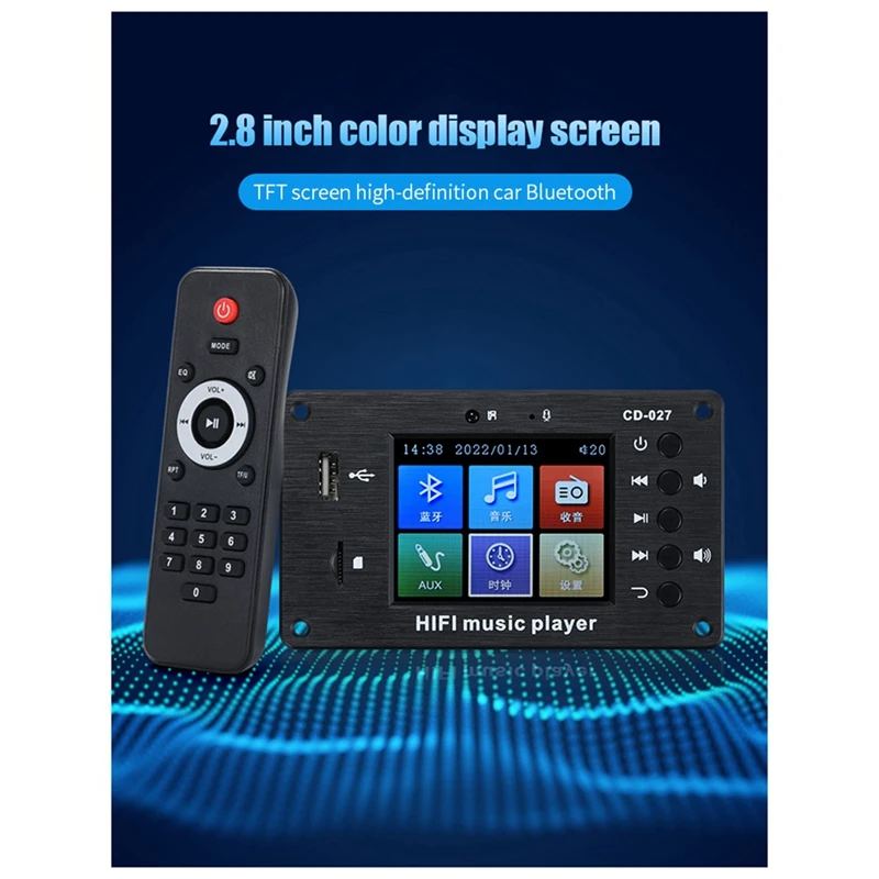 2.8-Inch Color Screen Bluetooth 5.1 Car Synchronization Lossless Decoding Board Time Alarm Clock Fm Audio Decoder